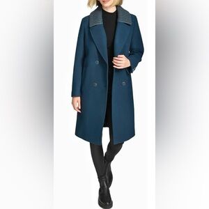 NWT Andrew Marc NY Women Small Wool Blend Sloane Walker Coat In Midnight Blue